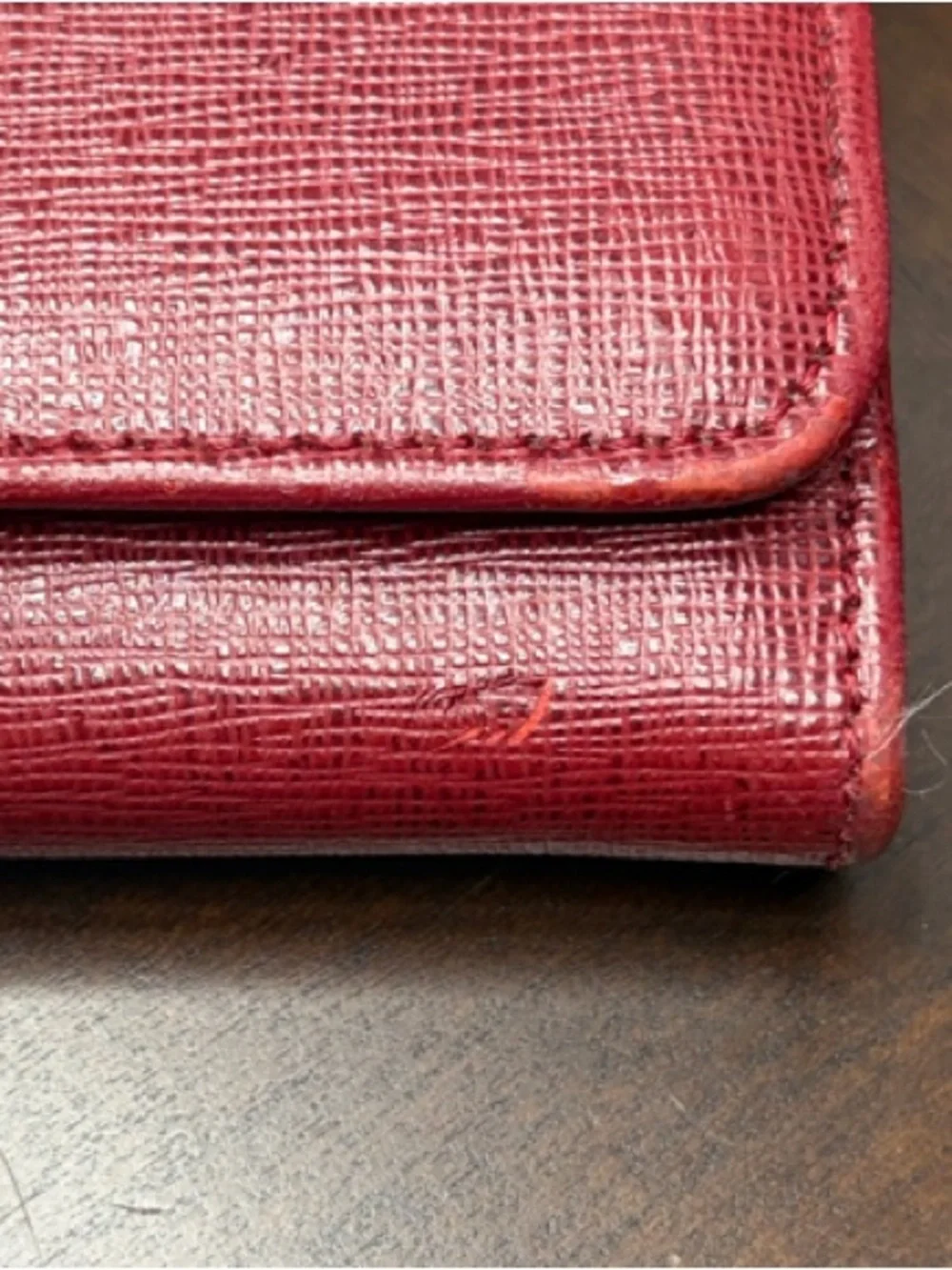 Fendi Burgundy Textured Leather Continental Wallet with Gold Plate with COA